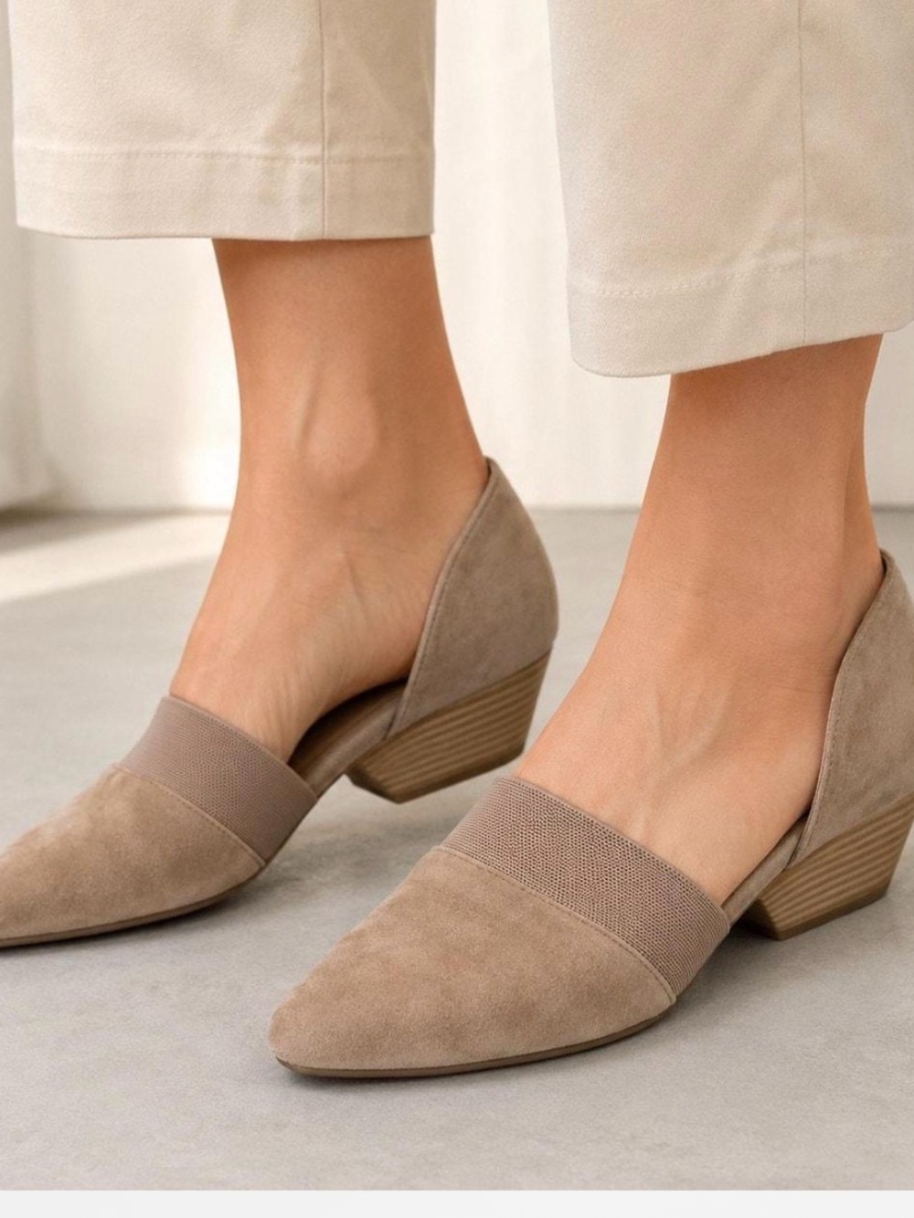 Eileen Fisher Taupe Suede Pointed-Toe D'Orsay Flats